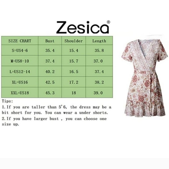 Zesica Summer Wrap Boho Floral Dress V-Neck Size Xlarge - Picture 16 of 16